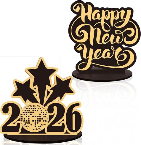 4 Pcs Wooden Happy New Year Tabletop Decor 2026 Wooden Block Signs Star Tabletop Decor Tiered Tray Rustic Table Centerpieces in Saudi Arabia