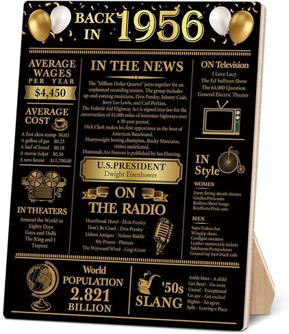 70th Birthday Party Decorations for Women Men, Black and Gold Back in 1956 Poster Wooden Sign, 70th Anniversary Birthday Table Decorations Party Favors in Saudi Arabia
