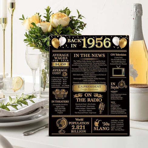 70th Birthday Party Decorations for Women Men, Black and Gold Back in 1956 Poster Wooden Sign, 70th Anniversary Birthday Table Decorations Party Favors in Saudi Arabia