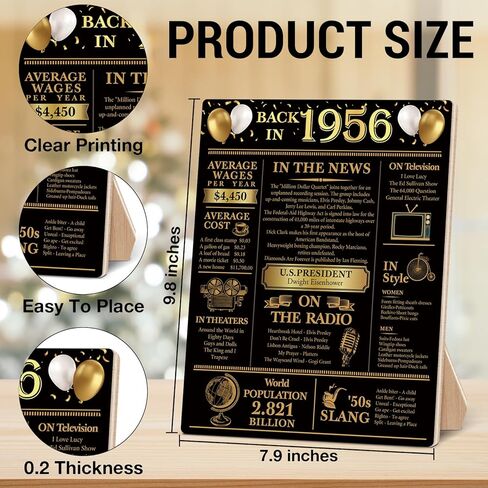 70th Birthday Party Decorations for Women Men, Black and Gold Back in 1956 Poster Wooden Sign, 70th Anniversary Birthday Table Decorations Party Favors in Saudi Arabia