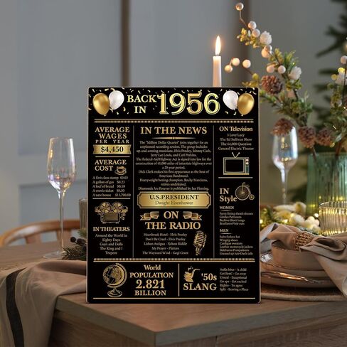 70th Birthday Party Decorations for Women Men, Black and Gold Back in 1956 Poster Wooden Sign, 70th Anniversary Birthday Table Decorations Party Favors in Saudi Arabia