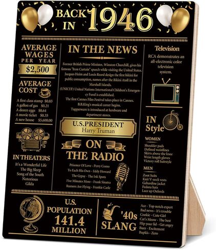 70th Birthday Party Decorations for Women Men, Black and Gold Back in 1956 Poster Wooden Sign, 70th Anniversary Birthday Table Decorations Party Favors in Saudi Arabia