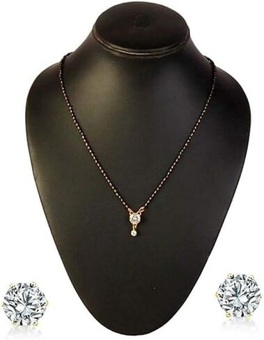 Mangalsutra Black Beads Chain with earring By The Great Indian Store in Saudi Arabia