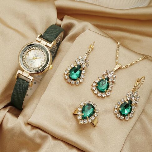 Women’s Candy Color Quartz Watch and Jewelry Set, Fashionable and Simple, Includes Watch, Earrings, Necklace, and Ring in Saudi Arabia