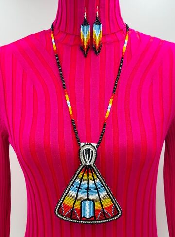 Handmade Beaded Tepee Necklace and Earrings Set, 17 Inch Drop, Multicolor with Czech Beads in Saudi Arabia