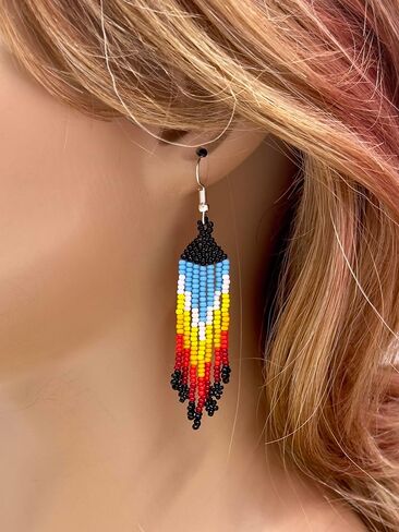 Handmade Beaded Tepee Necklace and Earrings Set, 17 Inch Drop, Multicolor with Czech Beads in Saudi Arabia