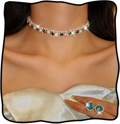 JEAIRTS Rhinestone Choker Jewelry Set Gold Sparkly Crystal Necklace and Earrings Sets for Bridal Wedding Prom in Saudi Arabia
