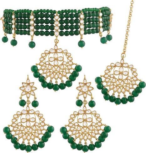 I Jewels Gold Plated Indian Wedding Bollywood Designer Stylish Pearl Kundan Choker Necklace Set Jewelry for Women in Saudi Arabia