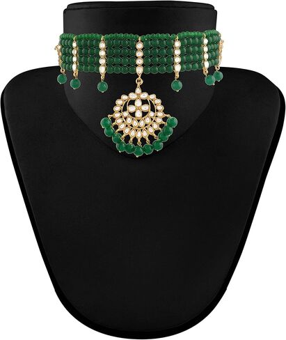I Jewels Gold Plated Indian Wedding Bollywood Designer Stylish Pearl Kundan Choker Necklace Set Jewelry for Women in Saudi Arabia