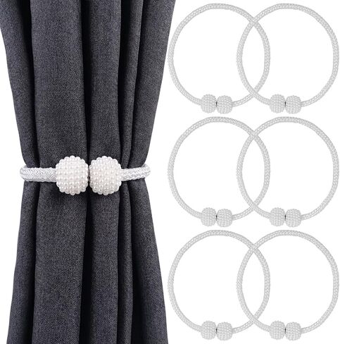 6 Pcs Magnetic Curtain Tiebacks with Pearl Decoration, Convenient Grey Drape Holdbacks for Easy Window，Best for Home and Office Decor in Kuwait