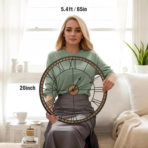 Micasso Non-Ticking Large Wall Clock : 20inch Modern Metal Black with Solid Wood Frame Silent Clock for Living Room/Bedroom/Kitchen - Home Decor for Fashion-Conscious (Style 1, 20-Inch) in Kuwait
