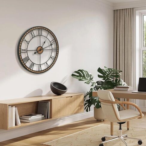 Micasso Non-Ticking Large Wall Clock : 20inch Modern Metal Black with Solid Wood Frame Silent Clock for Living Room/Bedroom/Kitchen - Home Decor for Fashion-Conscious (Style 1, 20-Inch) in Kuwait