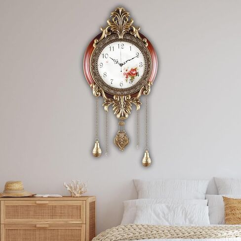 Aero Snail Large Size Retro Vintage Imperial Style Elegant Silent Wood Metal Wall Clock with Swinging Pendulum in Saudi Arabia