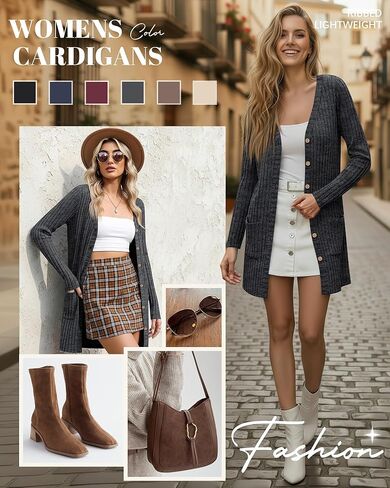 Oakgarden Women's Long Cardigans Sweater Ribbed Button Open Knit Cardigan for Women Long Sleeve Open Front Coat with Pockets in Saudi Arabia
