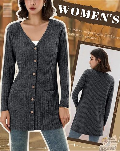 Oakgarden Women's Long Cardigans Sweater Ribbed Button Open Knit Cardigan for Women Long Sleeve Open Front Coat with Pockets in Saudi Arabia