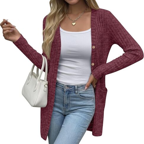 Oakgarden Women's Long Cardigans Sweater Ribbed Button Open Knit Cardigan for Women Long Sleeve Open Front Coat with Pockets in Saudi Arabia
