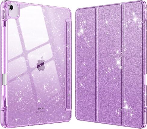Fintie Hybrid Slim Case لـ iPad Air 13 بوصة (M3) 2025 ، (M2) 2024-[حامل قلم رصاص مدمج] غطاء مقاوم للصدمات مع قذيفة شفافة واضحة ، أرجوانية لامعة in Kuwait