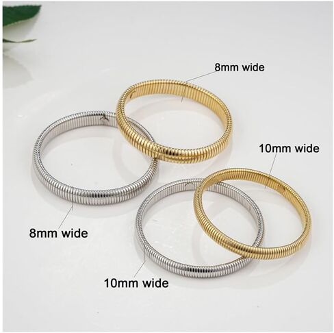 14K Gold Silver Tone Stainless Steel Stretch Bracelets Bangles for Women Men in Saudi Arabia