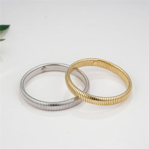 14K Gold Silver Tone Stainless Steel Stretch Bracelets Bangles for Women Men in Saudi Arabia
