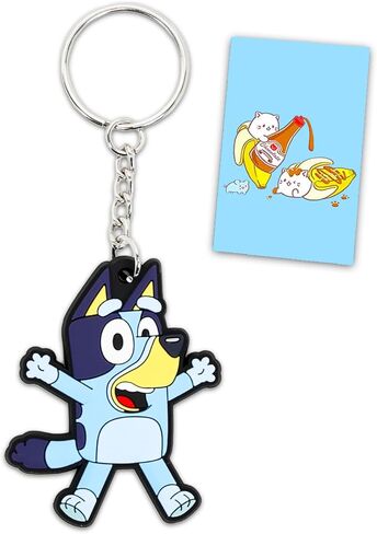 Bluey Keychain Set - Bundle with Deluxe Rubber Character Figure Keyring Plus Decals | Bluey Key Ring for Backpack, Purse, Bag, More in Saudi Arabia