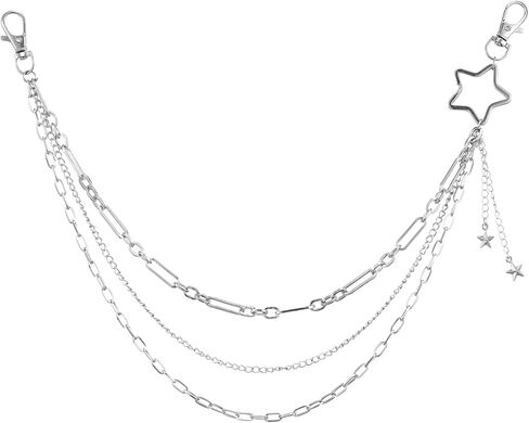 Jeans Chain Multi Layer Silver Star Pants Chain for Women Keychain Hip Hop Layered Punk Pocket Wallet Chains for Pants Trousers Men Women in Saudi Arabia