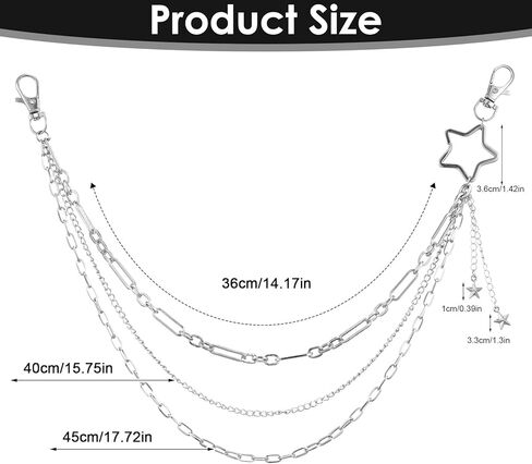Jeans Chain Multi Layer Silver Star Pants Chain for Women Keychain Hip Hop Layered Punk Pocket Wallet Chains for Pants Trousers Men Women in Saudi Arabia