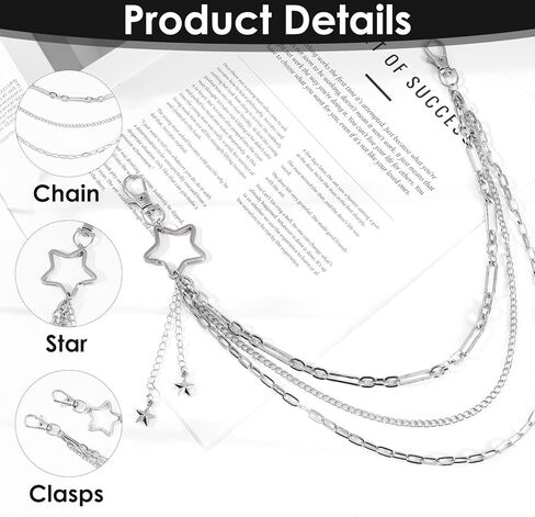 Jeans Chain Multi Layer Silver Star Pants Chain for Women Keychain Hip Hop Layered Punk Pocket Wallet Chains for Pants Trousers Men Women in Saudi Arabia