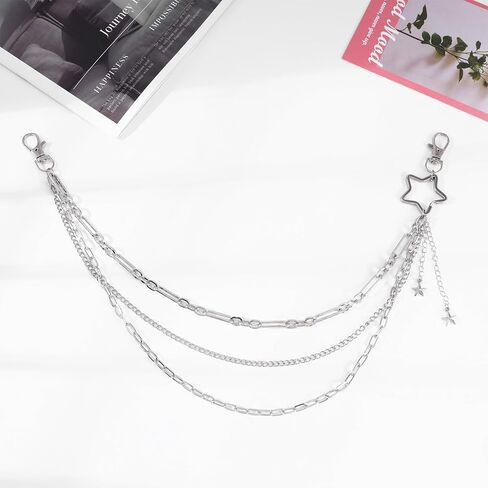 Jeans Chain Multi Layer Silver Star Pants Chain for Women Keychain Hip Hop Layered Punk Pocket Wallet Chains for Pants Trousers Men Women in Saudi Arabia
