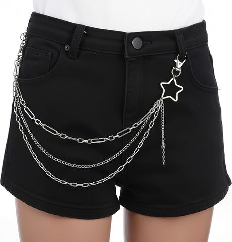Jeans Chain Multi Layer Silver Star Pants Chain for Women Keychain Hip Hop Layered Punk Pocket Wallet Chains for Pants Trousers Men Women in Saudi Arabia