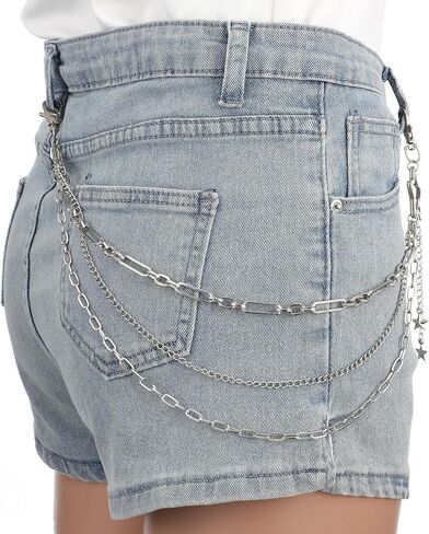 Jeans Chain Multi Layer Silver Star Pants Chain for Women Keychain Hip Hop Layered Punk Pocket Wallet Chains for Pants Trousers Men Women in Saudi Arabia