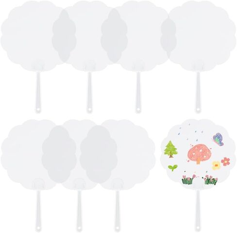 10Pcs Plastic Round Hand Fan Blank Hand Fans Bulk Flat Round PVC Clear Summer Transparent Chinese Style Handheld Decorative Printable Fans for Dancing Performance Wedding DIY Craft Decoration in Saudi Arabia