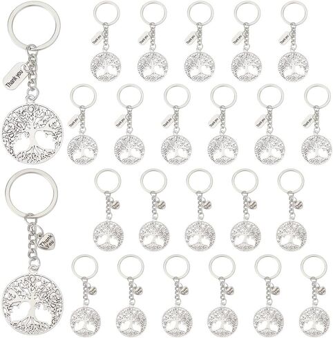 WEBEEDY 24 PCS Tree of Life Keychain Antique Silver Natural Tree Charms with 2 Styles Thank You Tags Appreciation Keychain Gift for Friends Tree of Life Key Chain Charm for Mobile Phone Bag Decor in Saudi Arabia