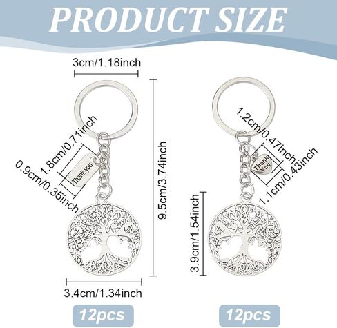WEBEEDY 24 PCS Tree of Life Keychain Antique Silver Natural Tree Charms with 2 Styles Thank You Tags Appreciation Keychain Gift for Friends Tree of Life Key Chain Charm for Mobile Phone Bag Decor in Saudi Arabia