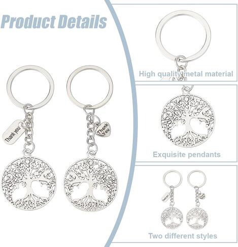 WEBEEDY 24 PCS Tree of Life Keychain Antique Silver Natural Tree Charms with 2 Styles Thank You Tags Appreciation Keychain Gift for Friends Tree of Life Key Chain Charm for Mobile Phone Bag Decor in Saudi Arabia