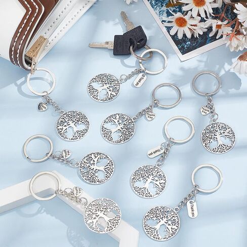 WEBEEDY 24 PCS Tree of Life Keychain Antique Silver Natural Tree Charms with 2 Styles Thank You Tags Appreciation Keychain Gift for Friends Tree of Life Key Chain Charm for Mobile Phone Bag Decor in Saudi Arabia