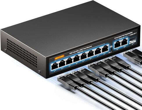 6 Port PoE+ Fast Switch, 4 PoE+ Ports with 2 Ethernet Uplink and Extend Function, 802.3af/at Compliant + 2 High Power PoE Port| Desktop Fanless Design | Plug & Play | Black Metal Housing in Kuwait