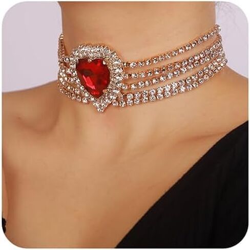 fxmimior Fashion Prom Shinny Full Rhinestones Love Choker Necklace Dainty Layered Sexy Body Chain Choker Necklace Dainty Gold Silver Halloween Christmas Necklace Jewelry Gift for Women in Saudi Arabia
