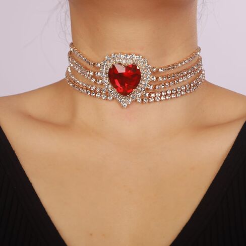 fxmimior Fashion Prom Shinny Full Rhinestones Love Choker Necklace Dainty Layered Sexy Body Chain Choker Necklace Dainty Gold Silver Halloween Christmas Necklace Jewelry Gift for Women in Saudi Arabia