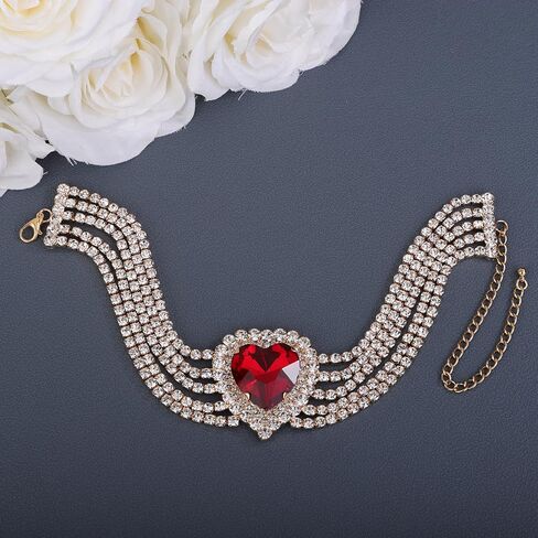 fxmimior Fashion Prom Shinny Full Rhinestones Love Choker Necklace Dainty Layered Sexy Body Chain Choker Necklace Dainty Gold Silver Halloween Christmas Necklace Jewelry Gift for Women in Saudi Arabia