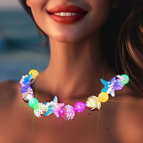 Fstrend Boho Starfish Shell Choker Necklace Light Up White Pearl Beach Chain Seashell Led Necklaces for Women in Saudi Arabia