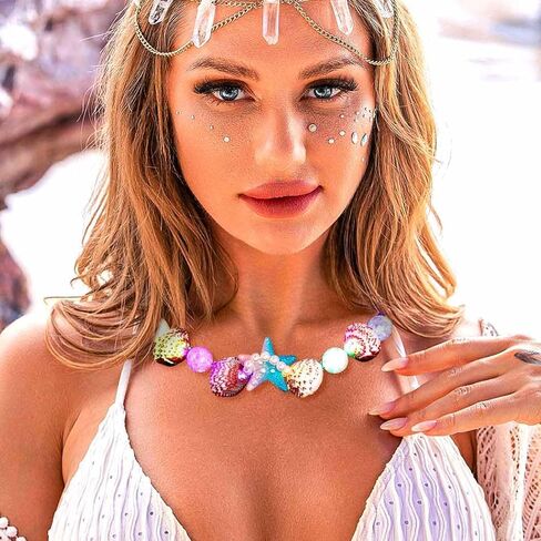 Fstrend Boho Starfish Shell Choker Necklace Light Up White Pearl Beach Chain Seashell Led Necklaces for Women in Saudi Arabia