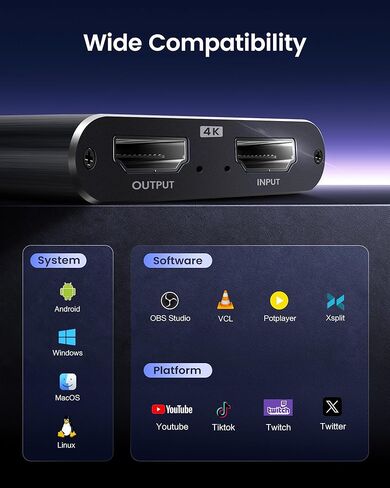 avedio links USB3.0 Video Capture Card with PD 100W, HDMI to USB/USB C Capture Card 1080P 60FPS for Streaming, Game Recording, Live Broadcast, Compatible with Switch, PS5, PS4 in Saudi Arabia