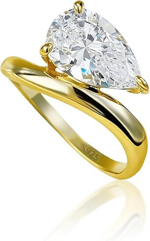 خواتم JoyToGo مطلية بالذهب عيار 14 قيراط للنساء غير مشوهة، 2 قيراط مكعب زركونيا سوليتير على شكل كمثرى ماركيز، خاتم ألماس مزيف من الفضة الإسترليني عيار 925 لحفل زفاف خطوبة، مجوهرات عصرية لها in Kuwait