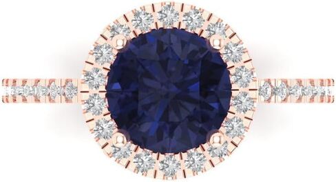 خاتم خطوبة كلارا بوتشي 1.8 قيراط من الياقوت الأزرق مع هالة مخفية من ألماس زركونيا - ذهب خالص (7.5 ملم، قطع دائري) in Kuwait