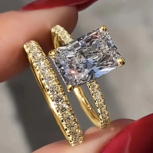 Rectangular Cubic Zirconia Set Rings for Women Fashion Luxury Engagement Ceremony Party Jewelry in Saudi Arabia