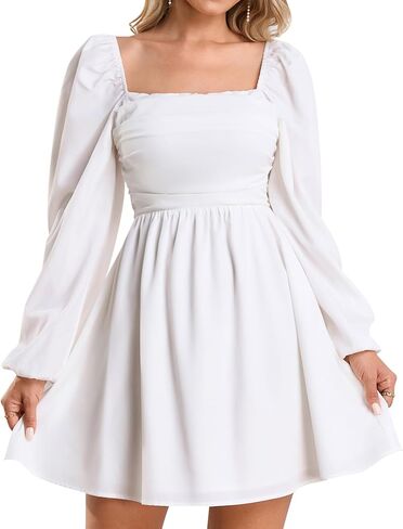 JKMNAO Women Long Sleeve Fall Mini Dress Casual Square Neck Wedding Guest A Line Short Dresses in Saudi Arabia