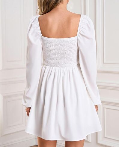 JKMNAO Women Long Sleeve Fall Mini Dress Casual Square Neck Wedding Guest A Line Short Dresses in Saudi Arabia