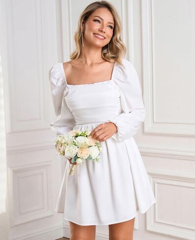 JKMNAO Women Long Sleeve Fall Mini Dress Casual Square Neck Wedding Guest A Line Short Dresses in Saudi Arabia