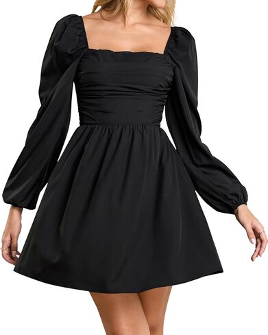 JKMNAO Women Long Sleeve Fall Mini Dress Casual Square Neck Wedding Guest A Line Short Dresses in Saudi Arabia