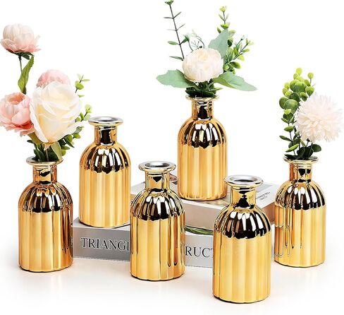 مزهريات برعم ذهبي من سكاويم، مزهريات زجاجية صغيرة للقطع المركزية مجموعة من 12 مزهرية ذهبية لحفلات الزفاف والمنزل وحفلات رأس السنة وديكور قطع مركزية in Kuwait